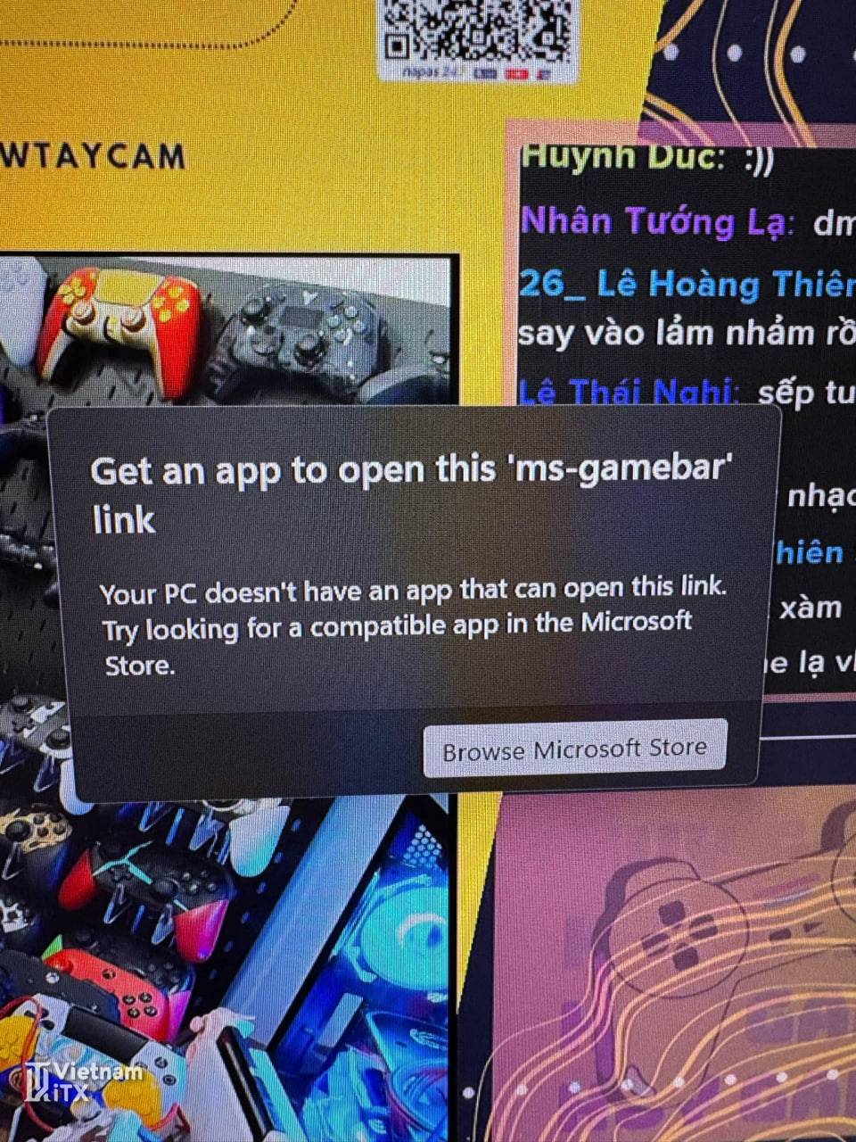 Lỗi Get an app to open this 'ms-gamebar' 'ms-gamingoverlay' link
