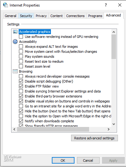 NO Reset Internet Explorer Settings dialog box